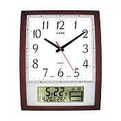 A-ONE TG-0921 咖色長方形夜光刻度LCD雙顯示掛鐘- 標準