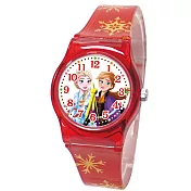 Frozen冰雪奇緣 艾莎和安娜攜手相伴與俏皮雪寶卡通膠錶 - FZ-2309 紅