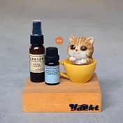 【YACHT 遊艇精品文創】搖頭貓咪杯原木手機座+檜木擴香精油(送限量檜木純露)C-4 黃杯子