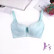 【K’s 凱恩絲】有氧蠶絲透清水藍金蔥花蕾絲內衣B71款32/70A水藍色