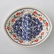 波蘭陶 藍印紅花系列 二格分隔盤 18x15cm 波蘭手工製