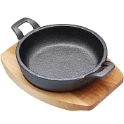 《Master》木盤+迷你雙耳鑄鐵煎烤盤(圓12cm)