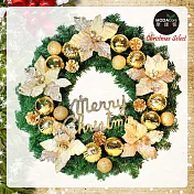 摩達客 台灣製 24吋浪漫朵朵聖誕花豪華綠色聖誕花圈福臨圈(香檳雙金系)(台灣手工藝製/免組裝) YS-GW24004