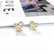 【Ada】日韓超氣質小愛心珍珠鑽交叉造型耳環 耳夾 (金色 夾式耳環 無耳洞)