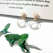 【Ada】精緻雕刻圓圈珍珠愛心造型耳環 垂墜耳環 耳夾 金色 夾式耳環 無耳洞