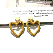 【Ada】韓國流行俏皮可愛上下愛心造型耳環 耳夾 芥末黃色 夾式耳環 無耳洞