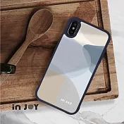 INJOYmall for iPhone XS max 輕柔米蘭幾何色塊 耐撞擊磨砂邊框手機殼 藍邊霧面款