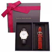DW Daniel Wellington 經典中的珍貴收藏時尚優質羅馬皮革腕錶-黑色+玫瑰金/38mm