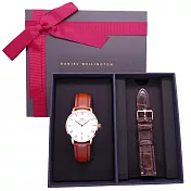 DW Daniel Wellington 經典中的珍貴收藏時尚優質羅馬皮革腕錶-淺咖啡+玫瑰金/38mm