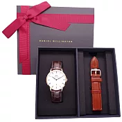 DW Daniel Wellington 經典中的珍貴收藏時尚優質羅馬皮革腕錶-竹節咖啡色+玫瑰金/38mm