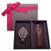 DW Daniel Wellington 經典中的珍貴收藏時尚優質皮革腕錶-黑竹節+玫瑰金/40mm