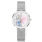 Disney迪士尼 美麗公主系列細緻插畫風格針織鐵帶手錶- 艾莎粉