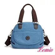 【Lemio】學院風手感帆布兩用波士頓包(淺藍)