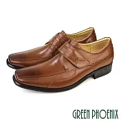 【GREEN PHOENIX】男 紳士皮鞋 商務皮鞋 方頭 渲染 雷射雕花 沾黏式 全真皮 臺灣製 EU39 棕色