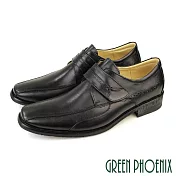 【GREEN PHOENIX】男 紳士皮鞋 商務皮鞋 方頭 渲染 雷射雕花 沾黏式 全真皮 臺灣製 EU39 黑色