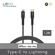 【LAPO】GREAT TOUGH II 極限系列 USB-C to Lightning 防彈纖維傳輸線(1.2M) 迷霧金