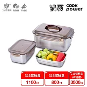 【CookPower 鍋寶】316不鏽鋼保鮮盒輕食3入組  EO-BVS351111010801