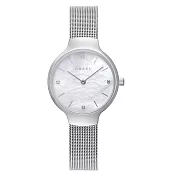 OBAKU 閃耀貝殼晶鑽時尚腕錶-銀X白