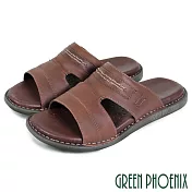 【GREEN PHOENIX】男 拖鞋 鏤空 手工 全真皮 平底 臺灣製 US6 咖啡