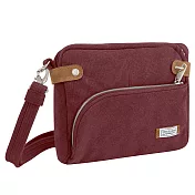 《TRAVELON》三層弧型防盜斜背包(牛仔紅)