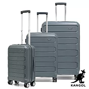 KANGOL - 英國袋鼠輕量耐磨可加大PP行李箱三件組-多色可選 灰色