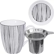 《Tokyo Design》附蓋濾茶馬克杯(線紋黑325ml)