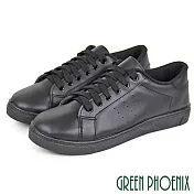 【GREEN PHOENIX】男 休閒鞋 素色 百搭 綁帶 平底 台灣製 JP26.5 全黑色