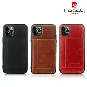 法國皮爾卡登 iPhone 11 Pro Max經典卡袋款TPU真皮手機保護殼 紅色