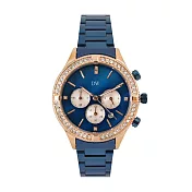 日本DW D3228 璀璨水鑽時尚女仕真三眼鐵帶手錶 - 藍玫