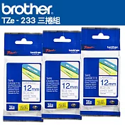 Brother TZe-233 護貝標籤帶 ( 12mm 白底藍字 )-3入組