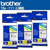 Brother TZe-111 護貝標籤帶 ( 6mm 透明底黑字 )-3入組