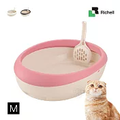 Richell 拉普蕾 蛋型便盆 M 附貓鏟 單層 貓砂盆 貓便盆 除砂墊 貓沙盆 寵物廁所 可愛粉