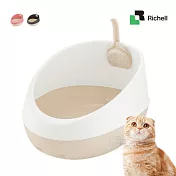 Richell 拉普蕾 半罩式便盆 附貓鏟 單層 貓砂盆 貓便盆 除砂墊 貓沙盆 寵物廁所 自然白