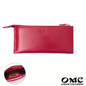【OMC】6卡1照歐洲植鞣革薄款拉鍊牛皮長夾-紅色