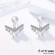 【Sayaka紗彌佳 925純銀時尚氣質百搭耳環 -V型珍珠鑲鑽款 -單一款式