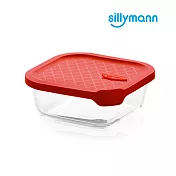 【韓國sillymann】 100%鉑金矽膠微波烤箱輕量玻璃保鮮盒(正方型750ml)紅色