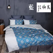 【麗塔寢飾】40支紗精梳棉 雙人加大床包薄被套四件組 花與鳥 - 藍色