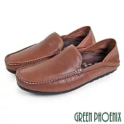 【GREEN PHOENIX】男 休閒鞋 穆勒鞋 懶人鞋 全真皮 兩穿 後踩 前包 後空 平底 臺灣製 EU40 棕色
