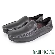 【GREEN PHOENIX】男 休閒鞋 穆勒鞋 懶人鞋 全真皮 兩穿 後踩 前包 後空 平底 臺灣製 EU39 黑色