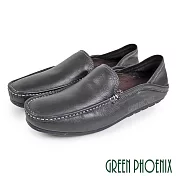 【GREEN PHOENIX】男 休閒鞋 穆勒鞋 懶人鞋 全真皮 兩穿 後踩 前包 後空 平底 台灣製 EU41 黑色