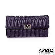 【OMC】11卡1照立體抓皺轉扣牛皮長夾(紫色)