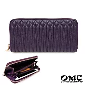 【OMC】8卡1照立體抓皺單拉鍊牛皮長夾(紫色)