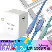 TENGWEI C to Lightning PD MFi 快充線+Nexson通海 USB Type-C PD3.0 協議認證18W高效能閃充綠