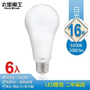 【太星電工】16W超節能LED燈泡(6入) 白光/暖白光 白光