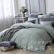 【麗塔寢飾】雙人特大床包薄被套四件式 混搭莫代爾- 淺綠+深灰