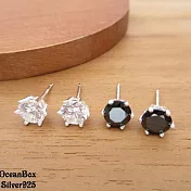 5mm~底座設計質感圓形水晶鑽鋯石耳環《925純銀耳環》銀飾 白色