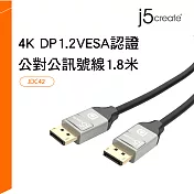 j5create凱捷 4K DP1.2 VESA認證公對公高畫質影音訊號線1.8米-JDC42