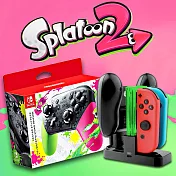【現貨供應】Nintendo Switch Pro控制器+充電座(副廠)   漆彈大作戰2特別款(台灣公司貨)