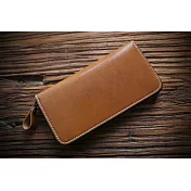 手工真皮拉鍊長夾菸草色