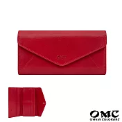 【OMC】16卡位信封式三折牛皮長夾- 紅色